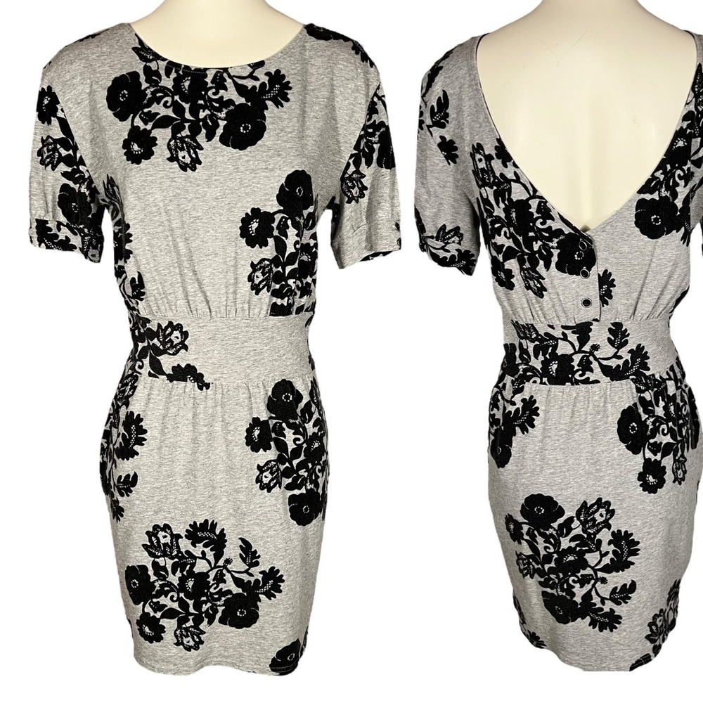 Silence+Noise (S) Mini Dress Heather Grey Black Jersey Floral